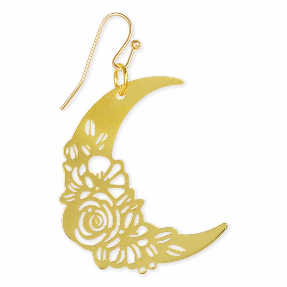 Lunar Flowers Gold Crescent Earrings-hotRAGS.com