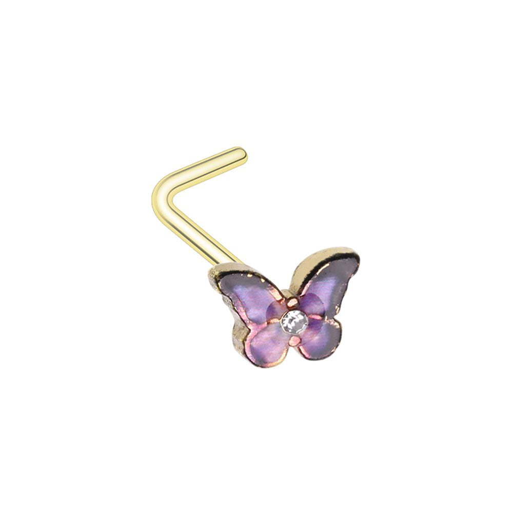 L Shape Golden Butterfly Nose Ring-hotRAGS.com