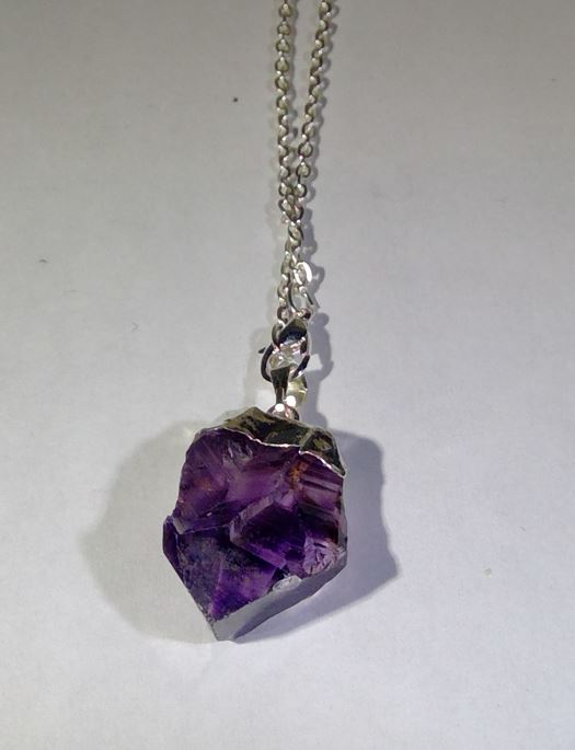 Necklace - Silver Plated Amethyst Point Pendant-hotRAGS.com