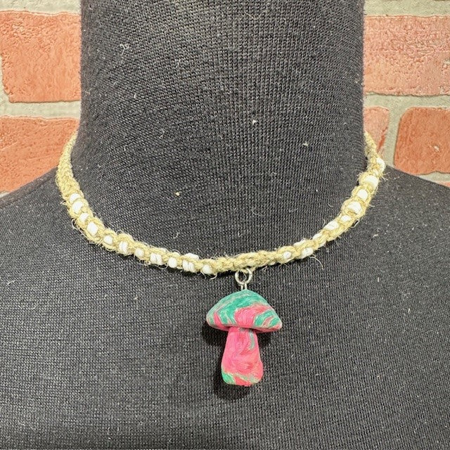 Necklace - Hemp Fimo Mushroom - Pastel-hotRAGS.com