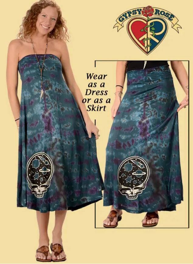 Grateful Dead Stealie The Night Away Tie-Dye Skirt/Dress-hotRAGS.com