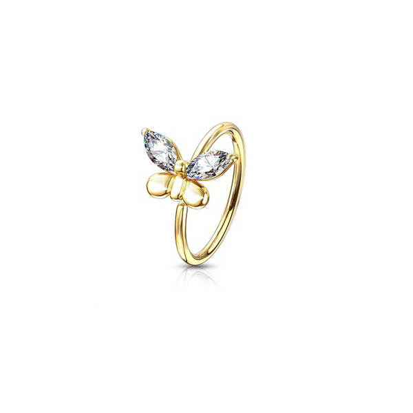 Nose Ring - Butterfly Cubic Zirconia - Gold-hotRAGS.com