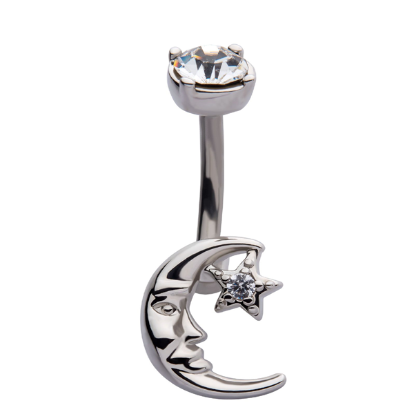 Belly Ring - Moon Star Cubic Zirconia-hotRAGS.com