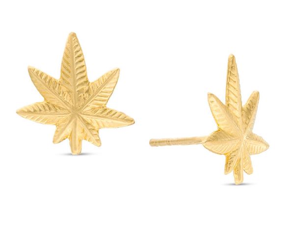 Earrings - High Times Gold Cannabis Leaf Post Earrings-hotRAGS.com