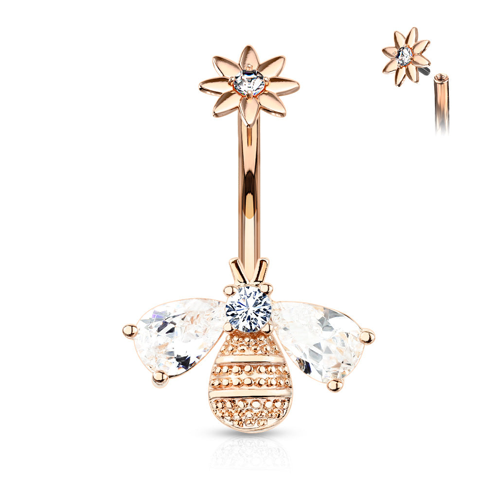 Belly Ring Bee Cz Wings Clear Gem-hotRAGS.com