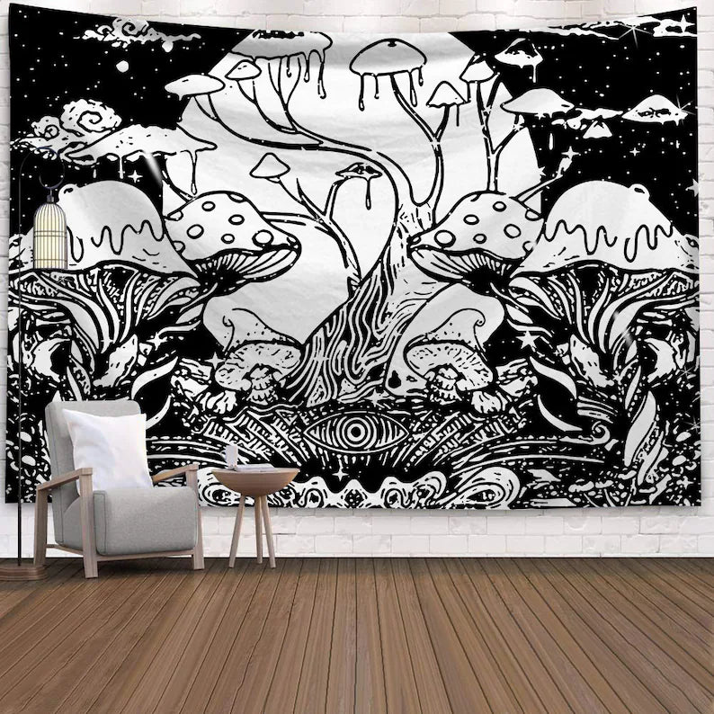 Tapestry - Mushroom Black White-hotRAGS.com
