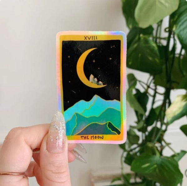 Sticker - Tarot Moon Sticker | Holographic | Tarot Card-hotRAGS.com