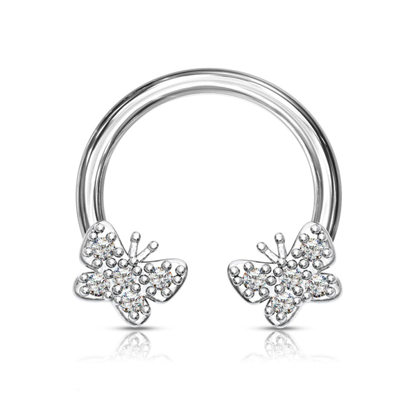 Horseshoe - 16g Cubic Zirconia Butterfly-hotRAGS.com