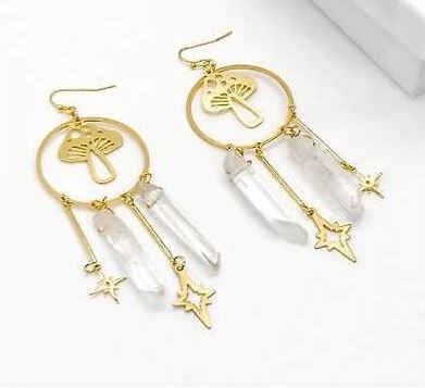 Mushroom Gold Quartz Earrings-hotRAGS.com