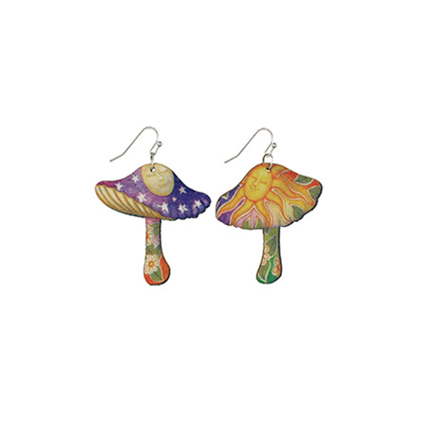 Earrings - Moon Mushroom Wood Earrings-hotRAGS.com