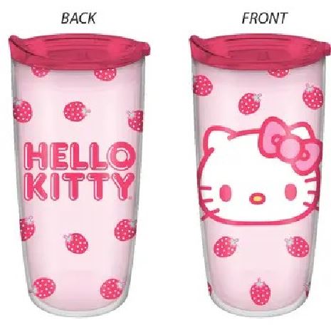 Hello, Kitty Strawberry Face, Double Wall Travel Tumbler w/Slide Close Lid, 20 Ounces-hotRAGS.com