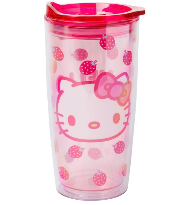Hello, Kitty Strawberry Face, Double Wall Travel Tumbler w/Slide Close Lid, 20 Ounces-hotRAGS.com