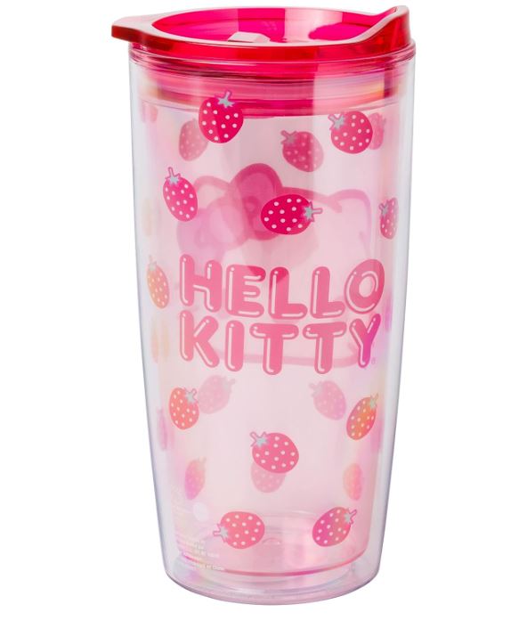 Hello, Kitty Strawberry Face, Double Wall Travel Tumbler w/Slide Close Lid, 20 Ounces-hotRAGS.com