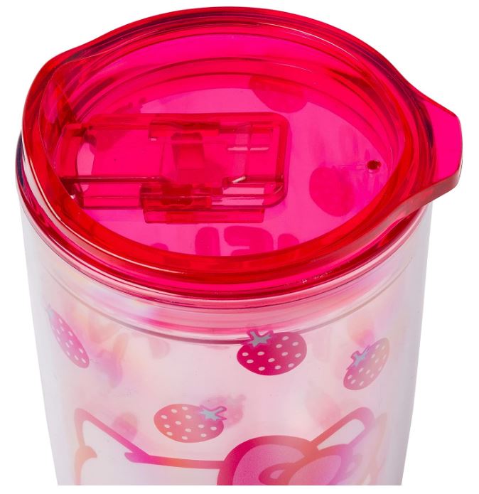 Hello, Kitty Strawberry Face, Double Wall Travel Tumbler w/Slide Close Lid, 20 Ounces-hotRAGS.com