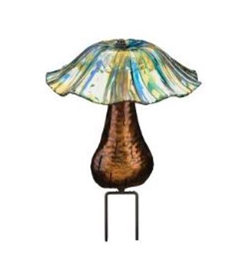 Garden Decor - Mushroom Solar Toadstool Stake - Blue/Yellow-hotRAGS.com