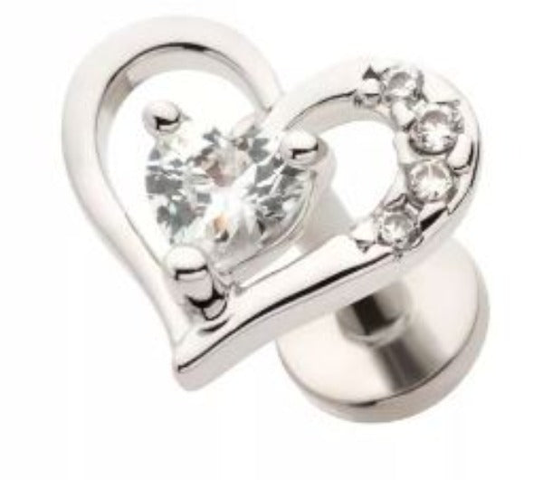 Cartilage - 18g Heart Cubic Zirconia-hotRAGS.com