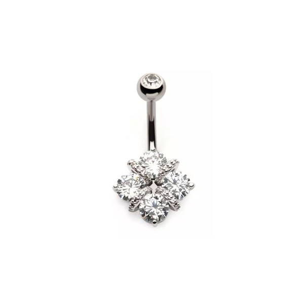 Belly Ring - Square Flower -Cubic Zirconia-hotRAGS.com