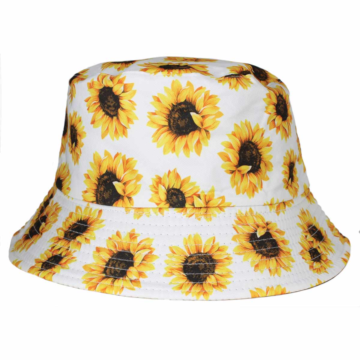 Sunflower Print White Bucket Hat-hotRAGS.com