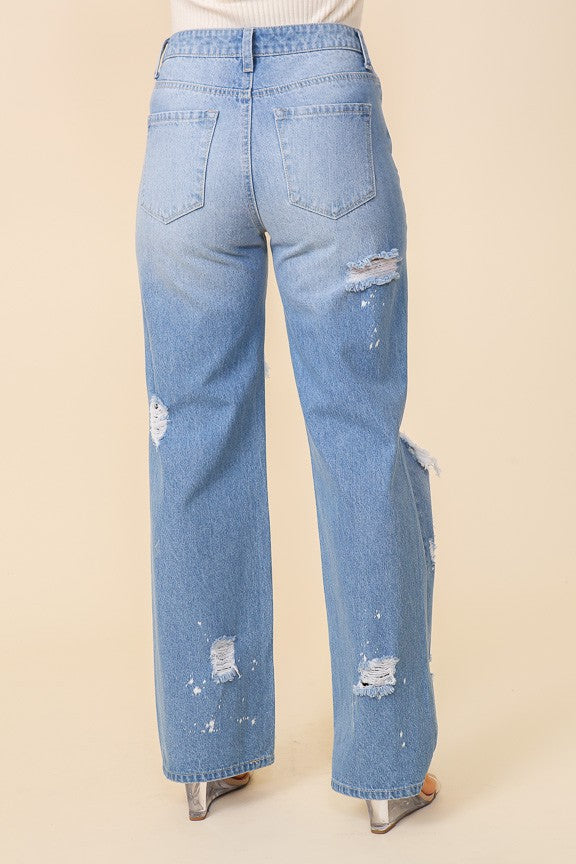 High Waist Wide Leg Denim Pants-hotRAGS.com