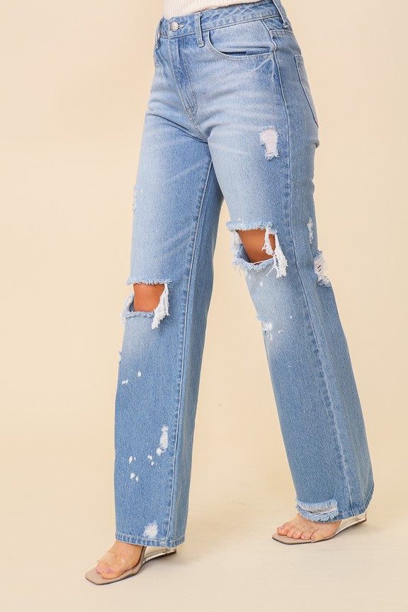 High Waist Wide Leg Denim Pants-hotRAGS.com