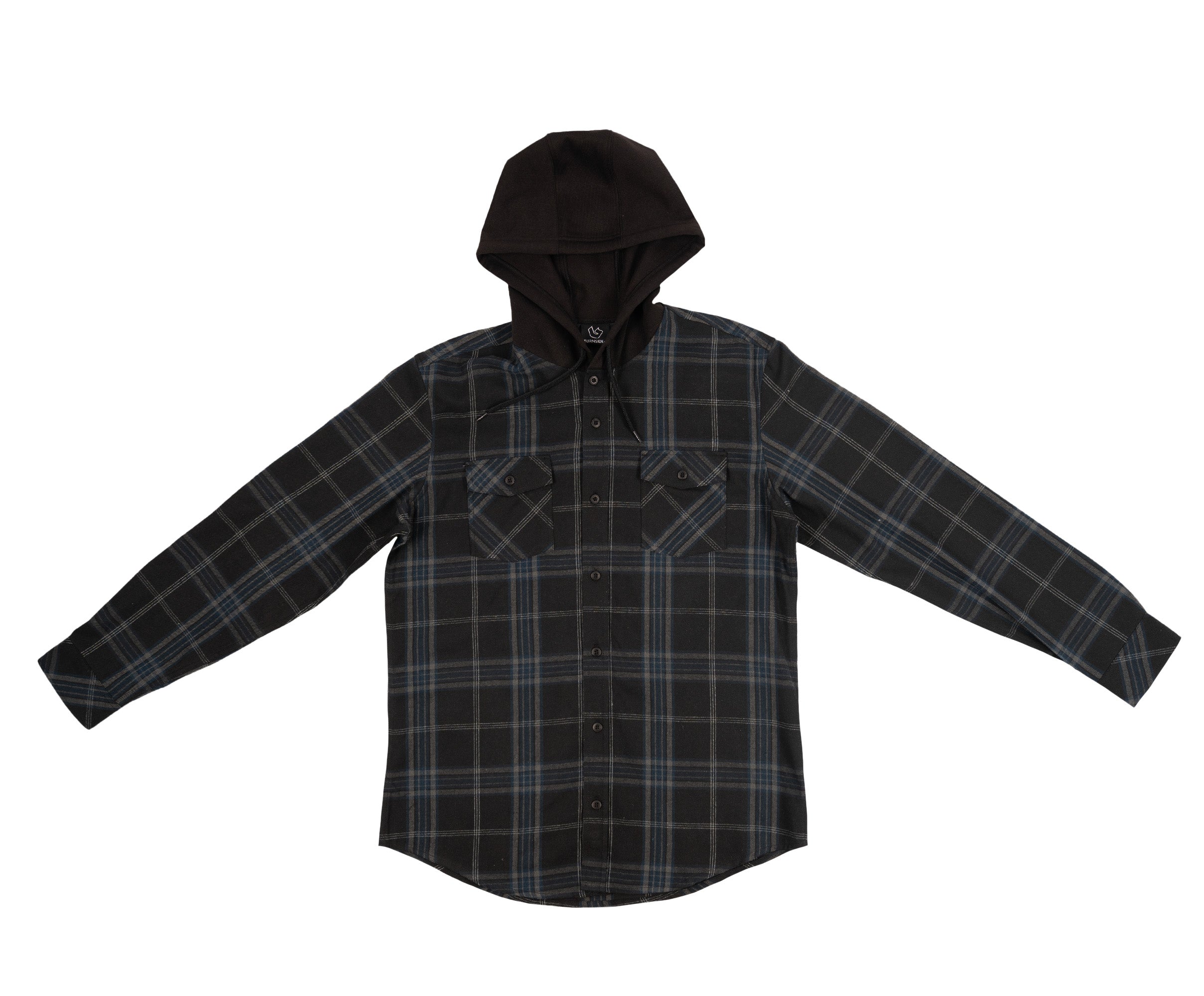 Flannel Shirt With Hood - Black & Grey-hotRAGS.com