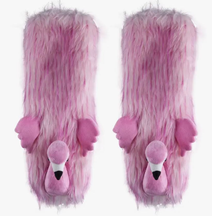 Flamingo Time | Women's Funny Fuzzy Animal 3D Cozy Slipper Socks-hotRAGS.com