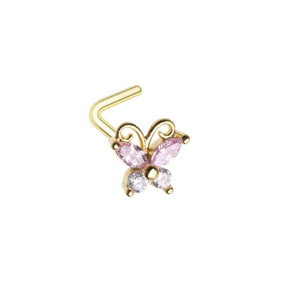 L-Shape Pink Butterfly Nose Ring-hotRAGS.com