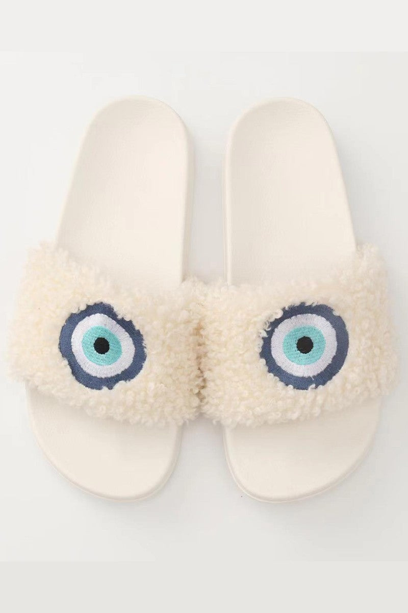 Slides - Evil Eye Novelty Sherpa Slides-hotRAGS.com