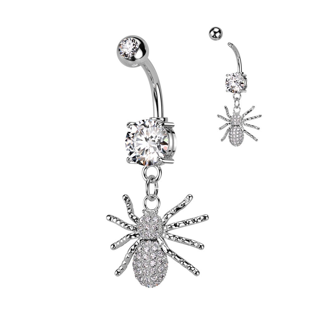 Belly Ring - Spider - Clear Dangle-hotRAGS.com