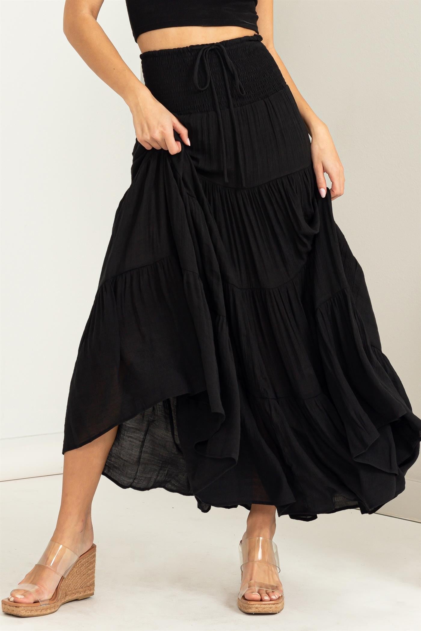 Skirt Tiered High Waist Black-hotRAGS.com