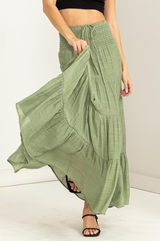 Skirt Tiered High Waist Olive-hotRAGS.com