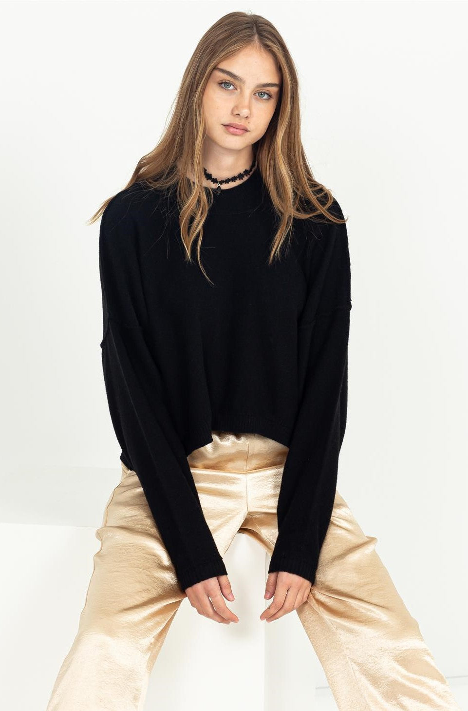 Crop Sweater - Black-hotRAGS.com