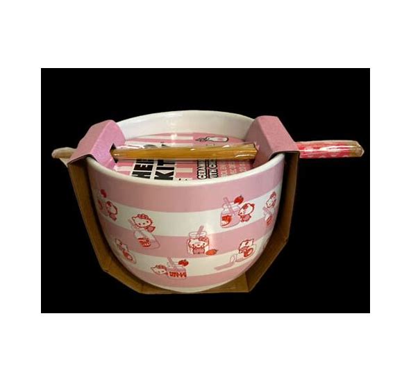 Ramen Bowl - Hello Kitty Strawbery Milk Ramen Saimin Rice Bowl with Chopsticks-hotRAGS.com