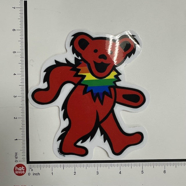 Sticker - Grateful Dead Bear - Red With Rainbow Neck-hotRAGS.com