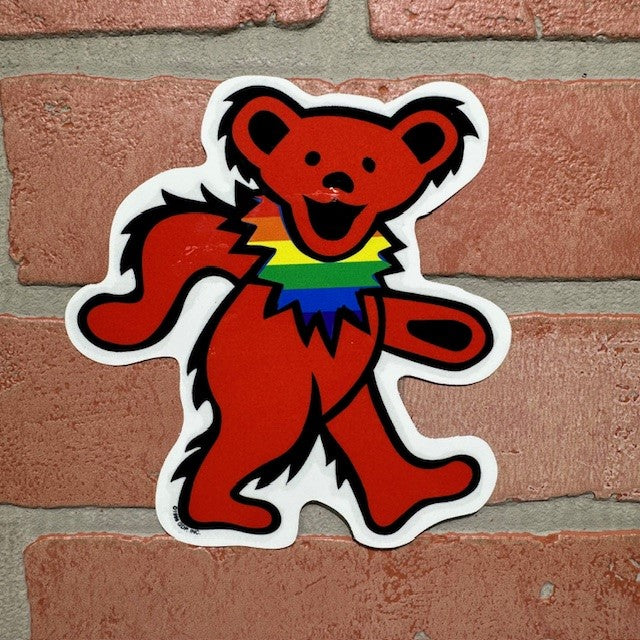 Sticker - Grateful Dead Bear - Red With Rainbow Neck-hotRAGS.com
