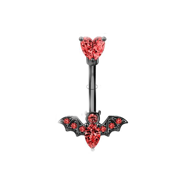 Belly Ring - Black & Red -Heart & Bat-hotRAGS.com