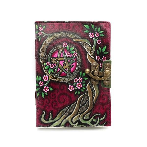 Journal - Pink Tree Pentacle Printed Leather Blank Journal Spell Book-hotRAGS.com