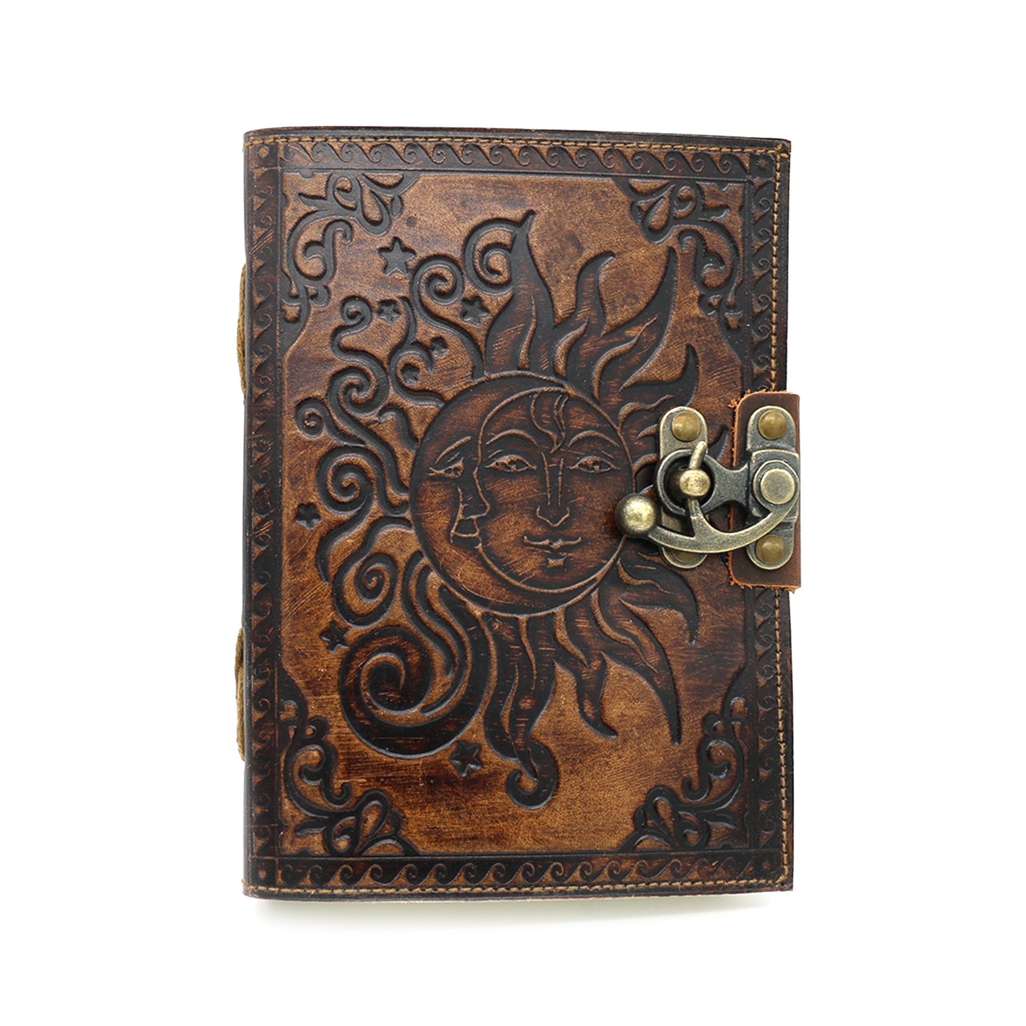 Journal - Celestial Embossed Leather Blank Journal Spell Book-hotRAGS.com