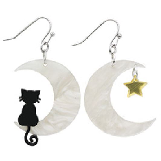 Earrings - Sitting Kitty Moon-hotRAGS.com