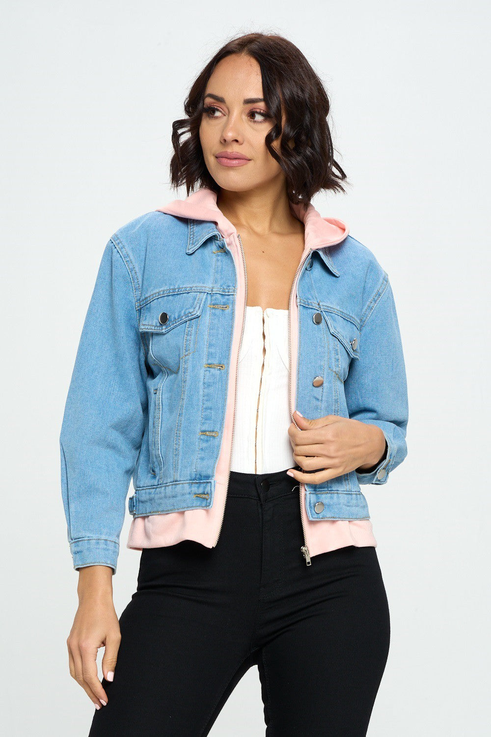 Denim Jacket - Pink Hooded-hotRAGS.com