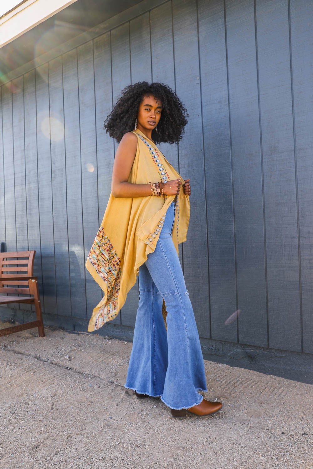 Embroidered Vest - Mustard-hotRAGS.com