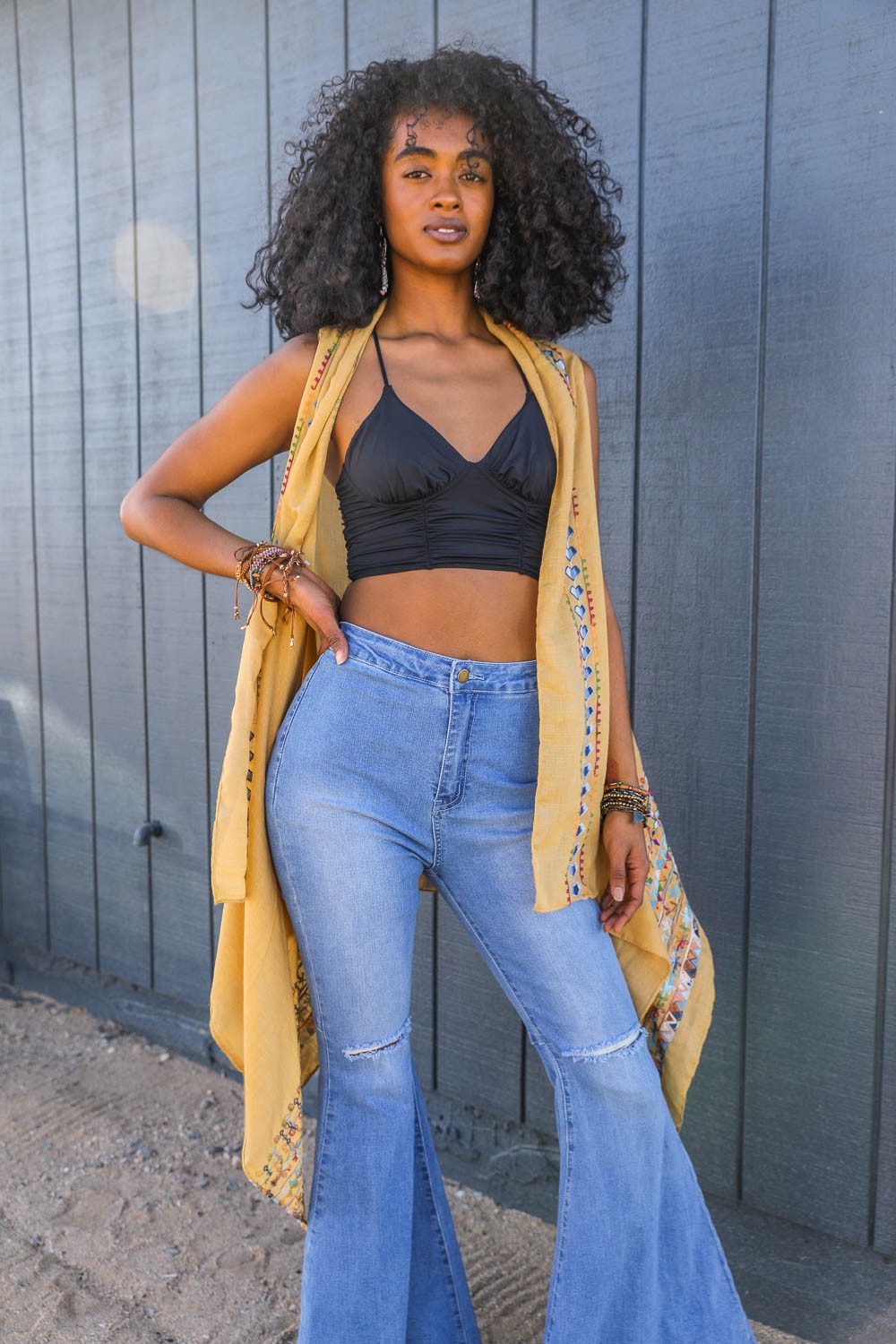 Embroidered Vest - Mustard-hotRAGS.com