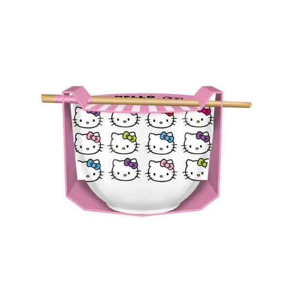 Hello Kitty Faces and Bows Ceramic Ramen Bowl with Chopsticks, 20 Ounces-hotRAGS.com