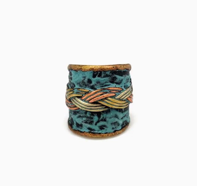Ring - Blue And Green Patina - Braided