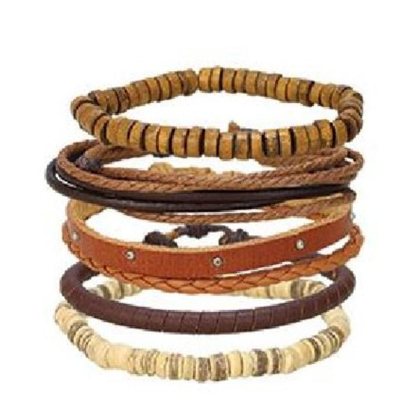 6pc Brown Leather Bracelets-hotRAGS.com