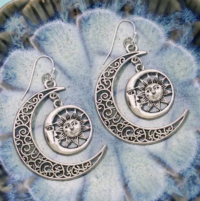 Earrings - Celestial Silver Crescent Filigree Earrings-hotRAGS.com