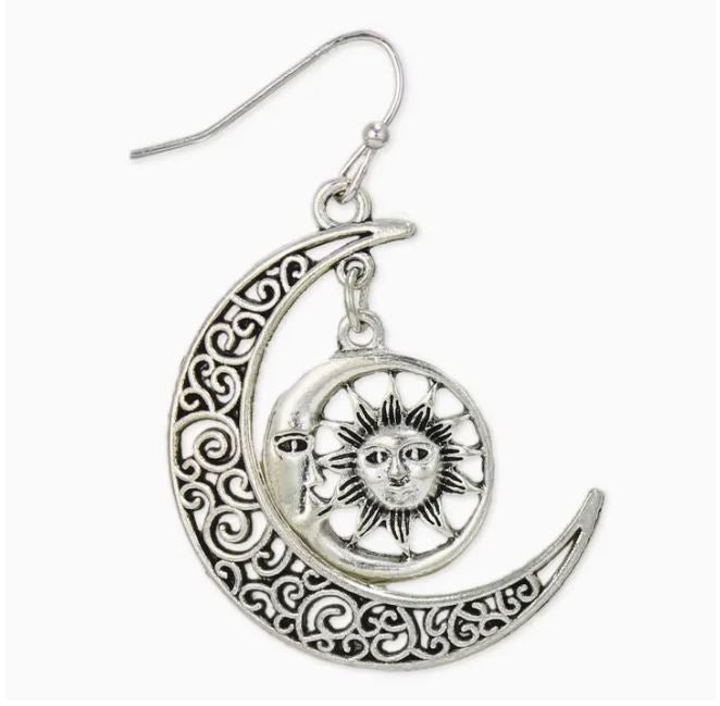 Earrings - Celestial Silver Crescent Filigree Earrings-hotRAGS.com