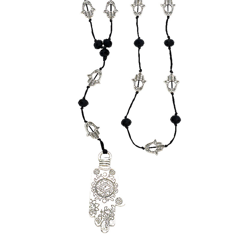 Necklace - Silver Hamsa Black Bead-hotRAGS.com