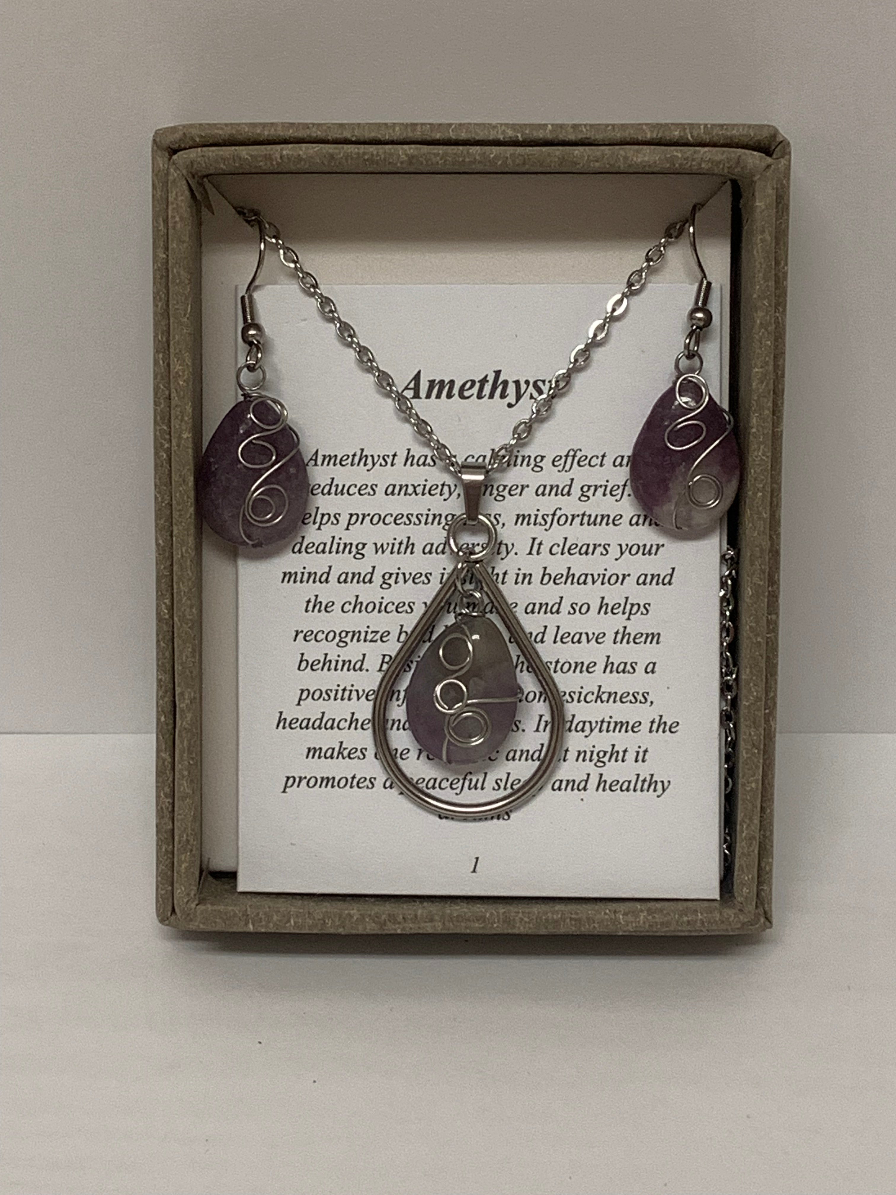 Necklace And Earring Set - Amethyst-hotRAGS.com