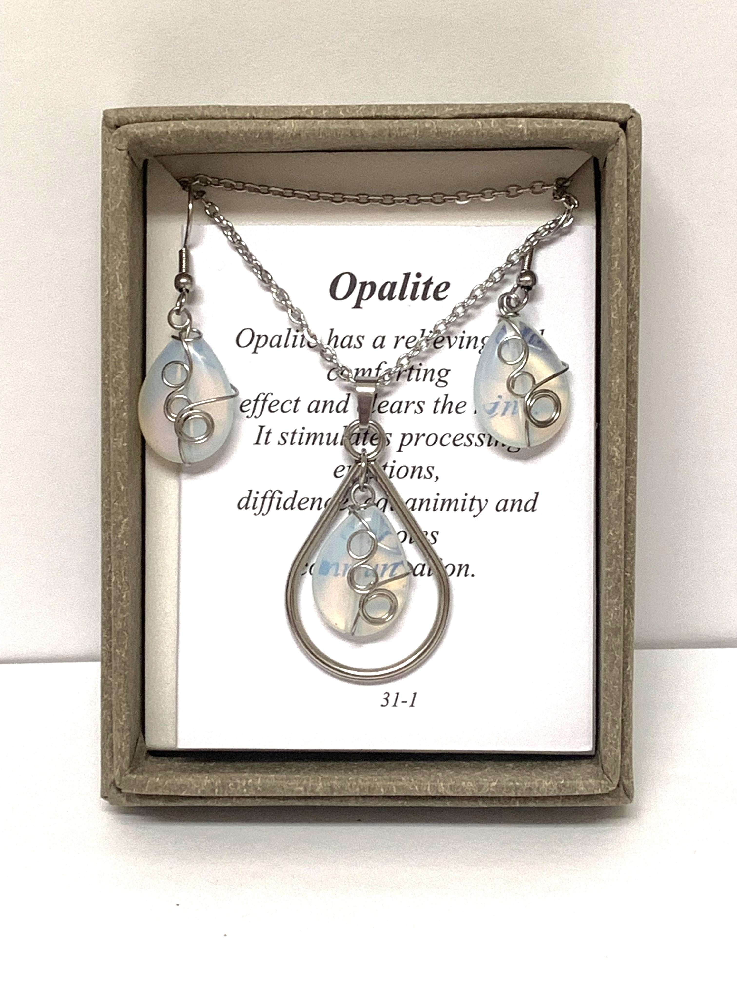 Necklace And Earring Set - Opalite - Teardrop-hotRAGS.com